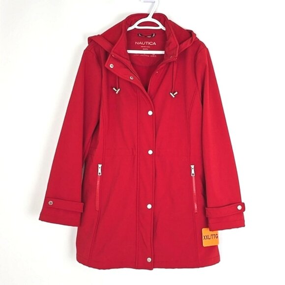 Nautica Women’s Softshell Hooded Red Zip Up Jacket Fleece Lined Size XXL - Picture 3 of 16